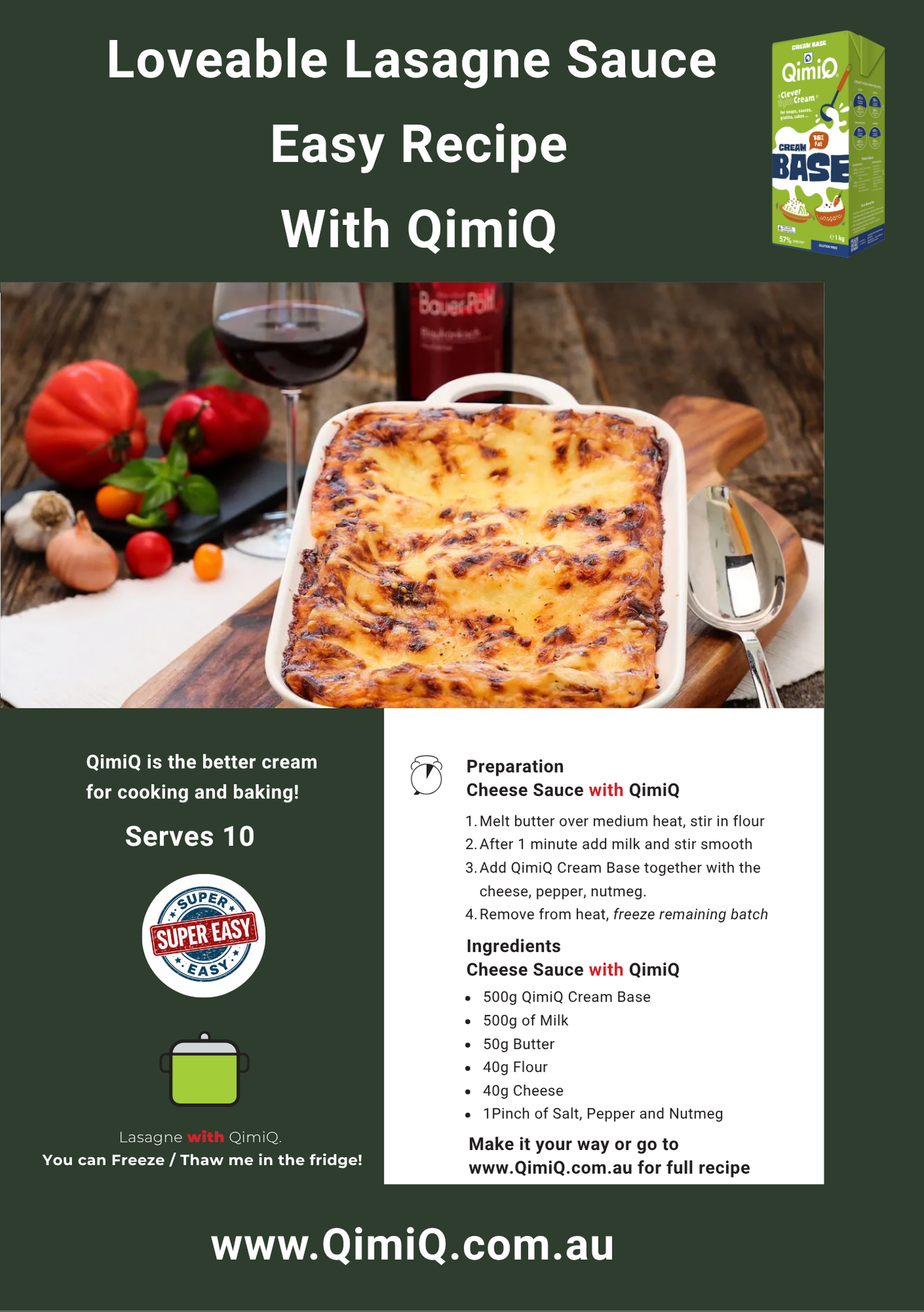 Brilliant Bechamel sauce for lasagne made with QimiQ Cream Base — Australian cooking cream