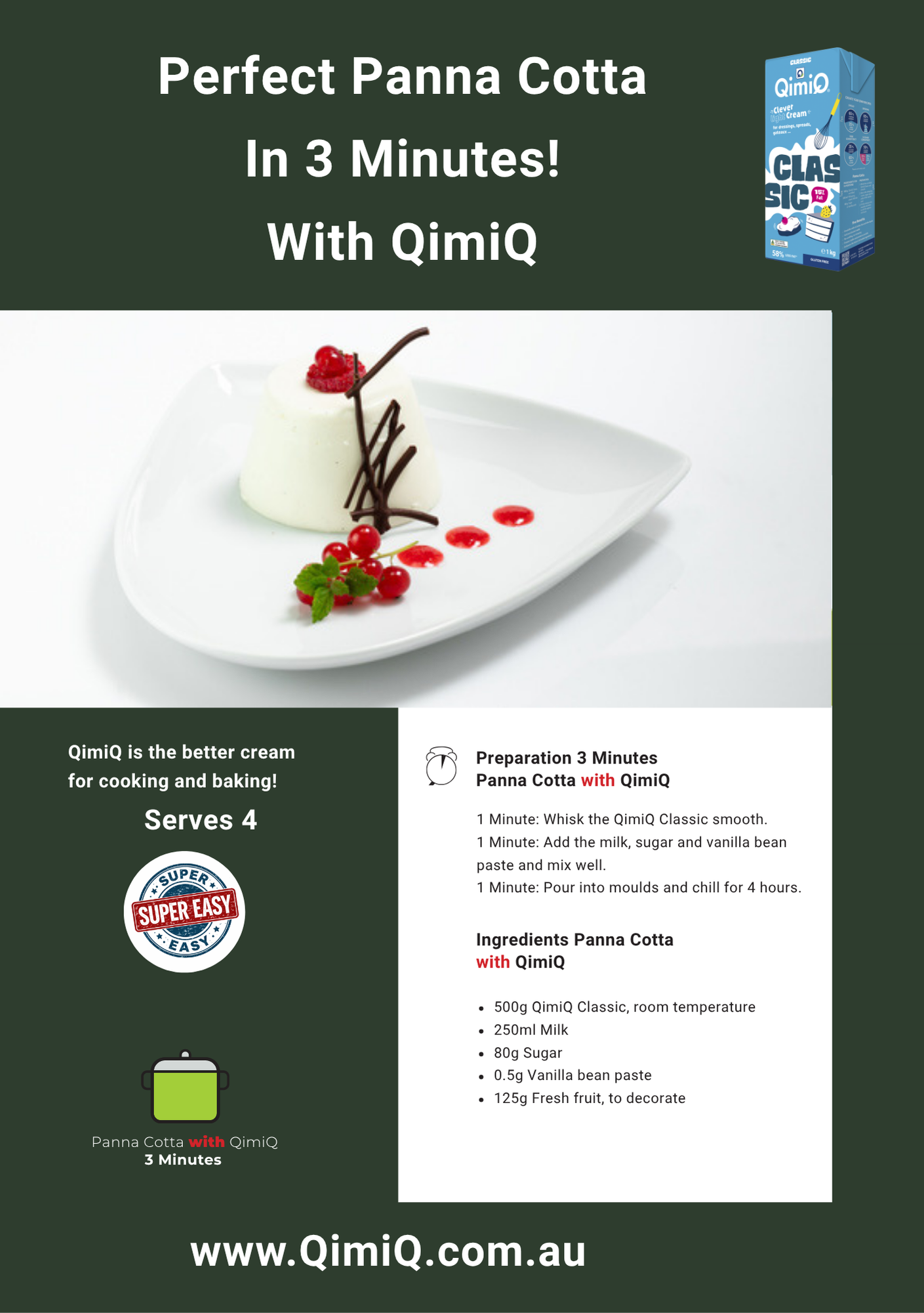 Perfect panna cotta made with QimiQ Classic — Australian cream made in Tasmania